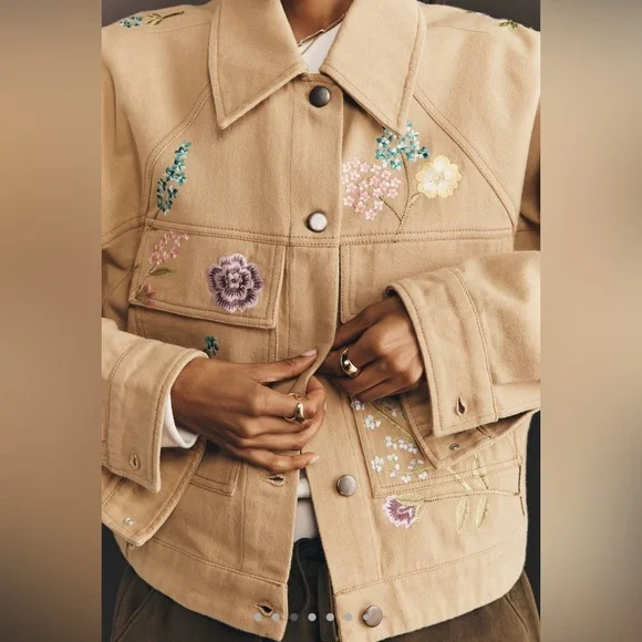 Anthropologie Floral Embroidered Jacket, SMALL NWT - Picture 3 of 4